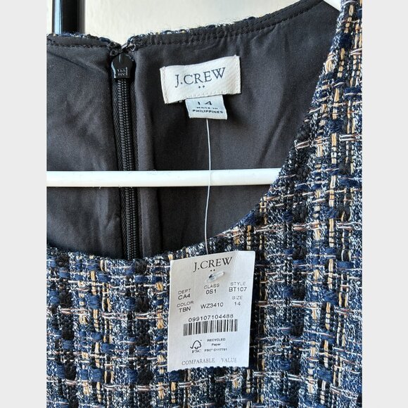 J. Crew NWT Tweed Black & Navy Sleeveless Shift Dress - Picture 4 of 9
